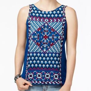 Lucky Brand Women's Geometric Embroidered Sleeveless Knit Top Multicolor XL